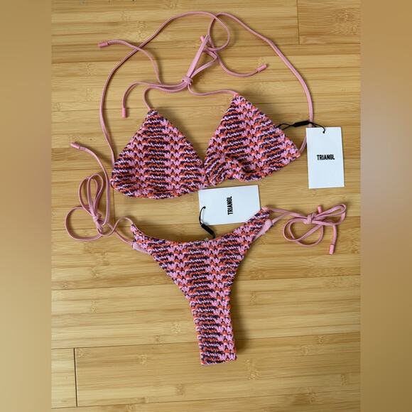 TRIANGL VINKA BLOSS PINK CROCHET TRIANGLE BIKINI SET CHEEKY BOTTOM XXS TOP M - Picture 3 of 9